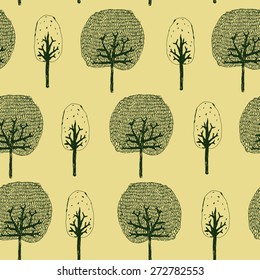 hand drawn trees seamless pattern