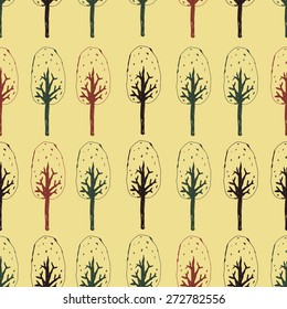 hand drawn trees seamless pattern