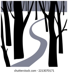 Los árboles dibujados a mano esbozan una ilustración vectorial en blanco y negro.