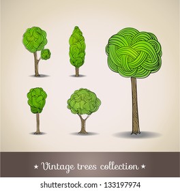 Hand drawn trees. Vector illustration