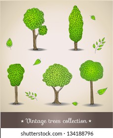 Hand drawn trees. Vector illustration