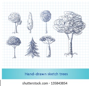 Hand drawn trees. Vector illustration