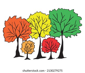 Hand drawn trees. Vector illustration in doodle style on white background