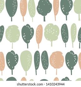 Hand drawn trees. Vector  seamless pattern