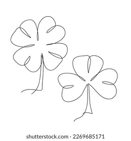 A hand drawn trefoil leaf with a continuous line. Vector design for St. Patricks Day