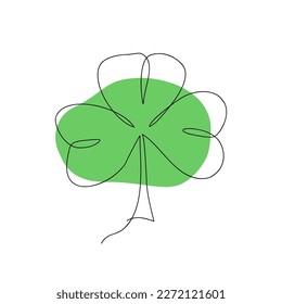 A hand drawn trefoil leaf with a continuous line. Vector design for St. Patricks Day