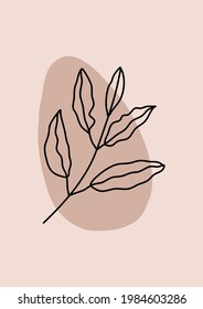 Hand drawn trendy abstract nature art print. Modern shape line art wallpaper. Boho foliage botanical tropical leaves and floral design for home decor, wall art, social media post and story background.