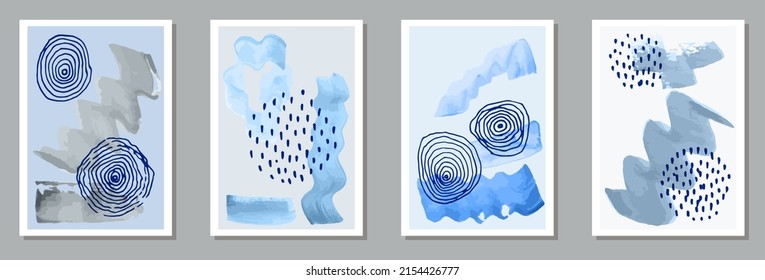 Hand drawn trendy banners vector set. Watercolor spots backgrounds. 20s style design. Cool artistic cover templates. Brush stroke elements.