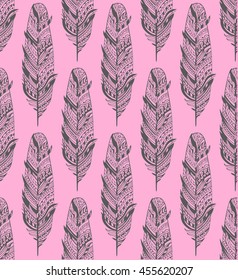 Hand drawn trendy boho feather pattern