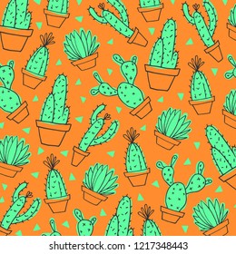 Hand drawn  trendy cactuses in orange. For greeting cards,scrapbooking,posters etc.