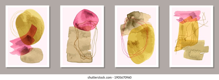 Colección vectorial de tela de moda dibujada a mano. Las acuarelas salpican la textura. marcos de estilo japonés. Estilosas plantillas de decoración casera. Elementos resquebrajadores.