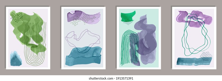 Colección vectorial de tela de moda dibujada a mano. Textura de manchas acuáticas. Diseño de estilo nórdico. Plantillas de arte juvenil. Elementos de trazo de pincel.