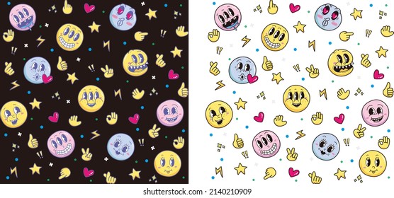 Hand drawn trendy cartoon Comic facial expressions emoji pattern design 