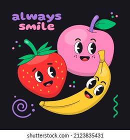 Hand drawn trendy cartoon smiling fruits character