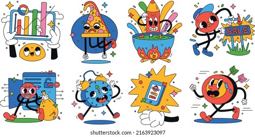 Hand drawn trendy cartoon vector illustration set Startup web app marketing security development