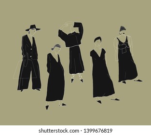 Hand drawn trendy fashion woman. Female character in hipster clothes. Girl power illustration. 