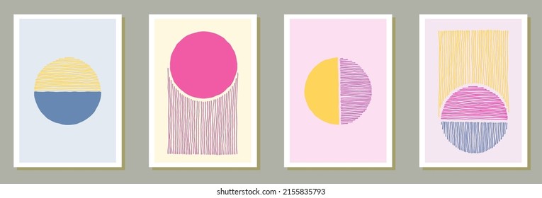 Hand drawn trendy posters vector set. Watercolor splashes shapes. Chinese style frames. Cool banner layouts. Doodle elements.