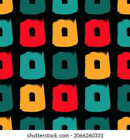 Hand drawn trendy seamless pattern. Abstract colorful illustration. Rough brush squares vector background.