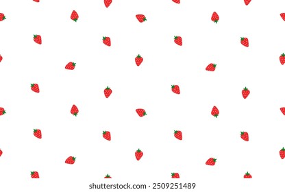 Hand Drawn Trendy Seamless Vector Pattern with Red Strawberries Isolated on a White Background. Cute Simple Endless Print with Red Tiny Strawberries. Sweet Fruits Print ideal for Wrapping Paper. RGB.