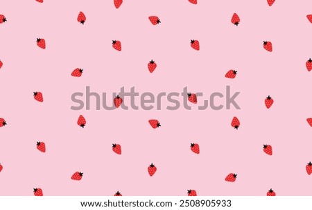 Hand Drawn Trendy Seamless Vector Pattern with Red Strawberries Isolated on a Pink Background. Cute Simple Endless Print with Red Tiny Strawberries. Sweet Fruits Print ideal for Wrapping Paper. RGB.