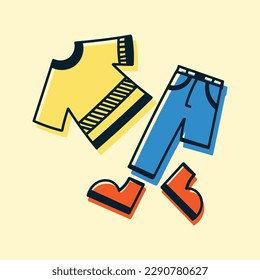 
Hand drawn trendy shirt pants and shoes. Line. Outline. Doodle. Eps 10.