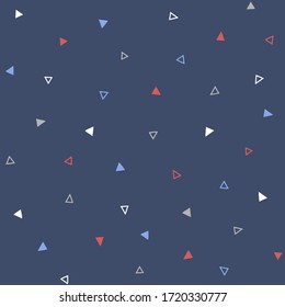 Hand drawn Triangle Confetti Seamless pattern Background Wallpaper. Combination colorful colors of blue, white, and red. Pattern for textile, fabric, print, wrapping, paper, and more.