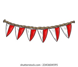 Hand drawn triangle flag, Red White flag, Indonesia Independence Day doodle icon illustration