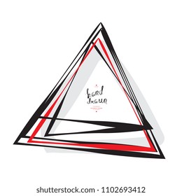 Hand Drawn Triangle Frame with Place for Text Isolated on White Background. Vector Geometric Doodle Sketch Illustration made of Simple Brush Strokes