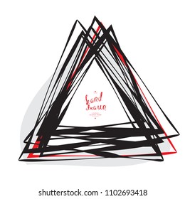 Hand Drawn Triangle Frame with Place for Text Isolated on White Background. Vector Geometric Doodle Sketch Illustration made of Simple Brush Strokes