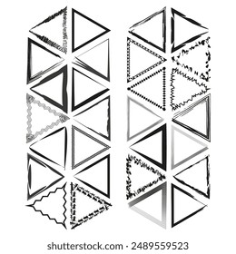 Hand drawn triangle frames. Abstract vector set. Varied geometric borders. Black ink design.