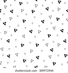 Hand drawn triangle geometric seamless pattern. Hand sketched black and white abstract simple ornament with randomized geometric elements