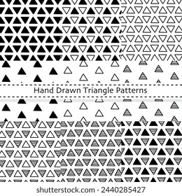 Hand drawn triangle pattern set, triangle pattern background material, seamless pattern