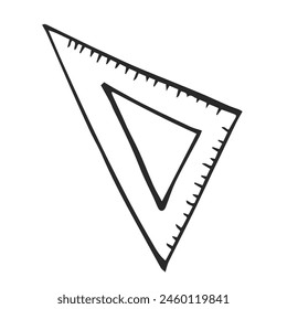 Hand Drawn Triangle Ruler. Doodle Vector. Isolated on White Background - EPS 10 Vector