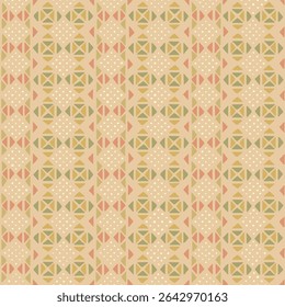 triângulos desenhados à mão e pontos. cores quentes. fundo repetitivo. vetor padrão sem emenda. motivos étnicos tradicionais. arte decorativa popular. amostra de tecido. papel de embrulho. modelo de design têxtil 