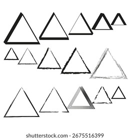 Hand drawn triangles. Scribble geometric shapes. Sketchy Vector forms. Abstract grunge design. EPS 10.
