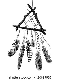 hand drawn triangular indian dream catcher