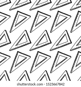 Hand Drawn triangular ruler doodle. Sketch style icon. Decoration element. Isolated on white background. Flat design. Vector illustration.