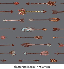 Hand drawn tribal arrows seamless patten. Vector illustration.