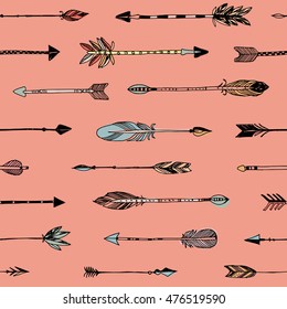 Hand drawn tribal arrows seamless patten. Vector illustration.