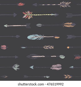 Hand drawn tribal arrows seamless patten. Vector illustration.