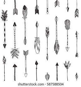 Set Boho Style Arrows Feathers Ornaments Stock Vector (Royalty Free ...