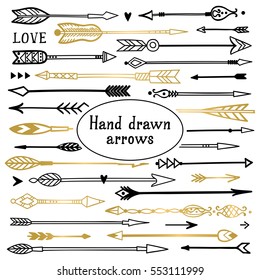 Hand drawn tribal arrows. Vector set.