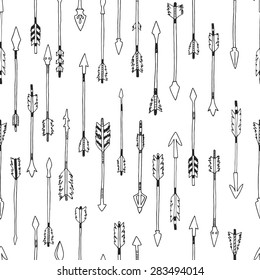 Hand drawn tribal background with arrows. Vector tribal, ethnic, hipster, aztec seamless pattern