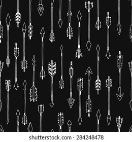 Hand drawn tribal background with arrows. Vector tribal, ethnic, hipster, aztec seamless pattern
