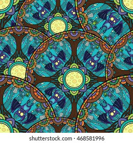Hand drawn tribal bat in the forest for Happy Halloween. Vector illustration with oriental ornaments.