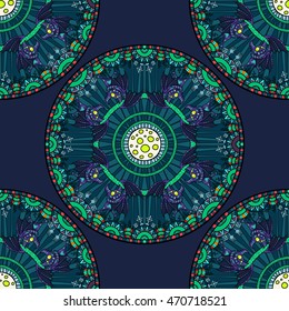 Hand drawn tribal bat in the forest for Happy Halloween. Vector illustration with oriental ornaments. Doode art wild nature.