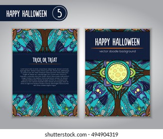 Hand drawn tribal bat in the forest for Happy Halloween card. Vector illustration with oriental ornaments. Doode art wild nature.