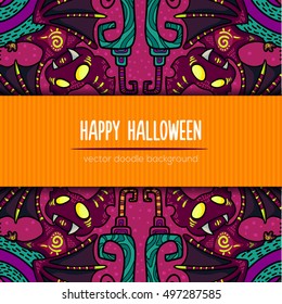 Hand drawn tribal bat in the forest for Happy Halloween card. Vector illustration with oriental ornaments. Doode art wild nature.