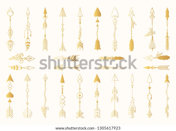 Hand Drawn Tribal Boho Golden Arrow Dividers With Feathers In Indian Style Ink Aztec Tattoo 4581