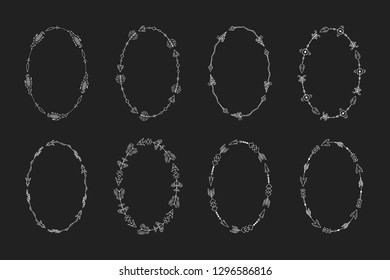 Hand drawn tribal boho oval arrow frames collection. Ink aztec border. Bohemian style tattoo. Ethnic wreaths.